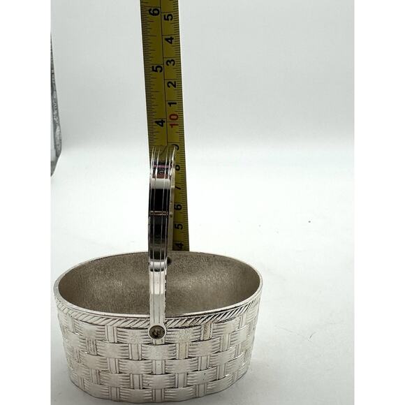 Vintage Silver Plated Basket Weave Trinket Holder Easter Made In Japan - Picture 8 of 8